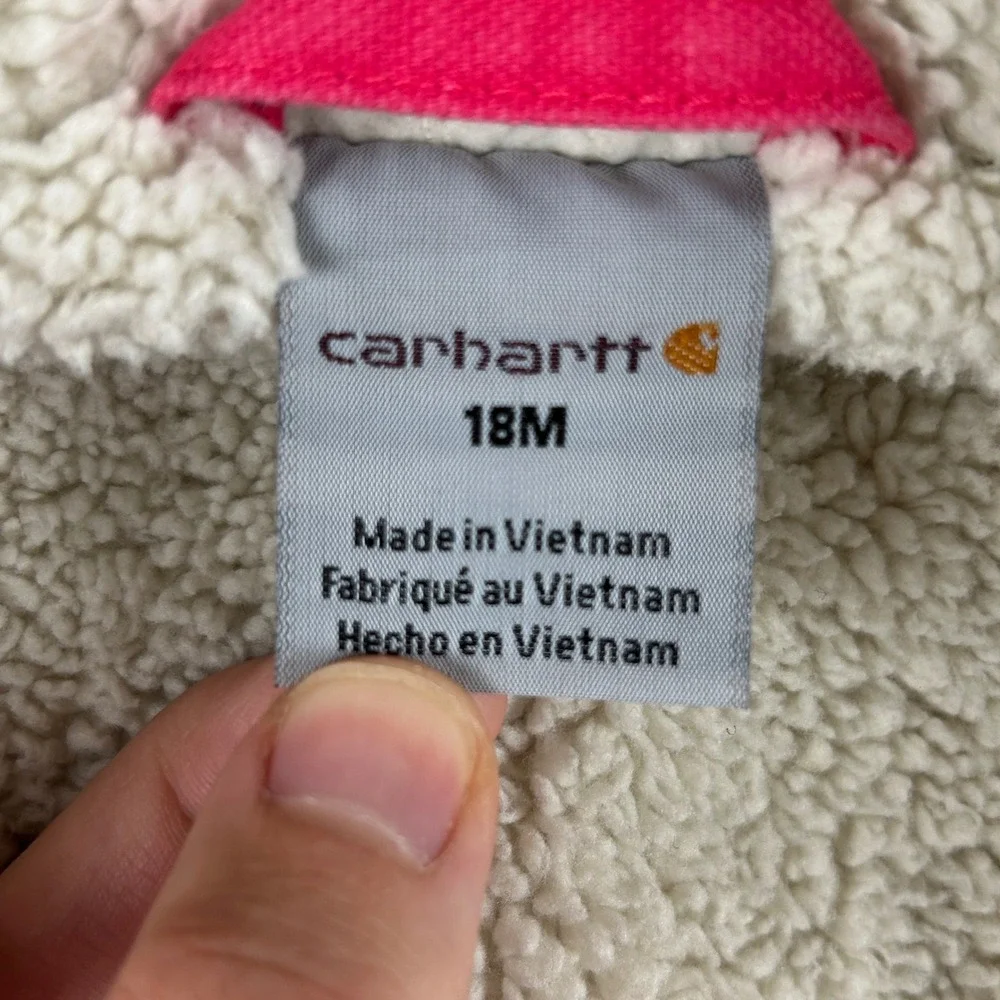 Carhartt‎ Canvas Hooded Jacket Kids 18M Pink Sherpa Lined Active Zip Up Coat